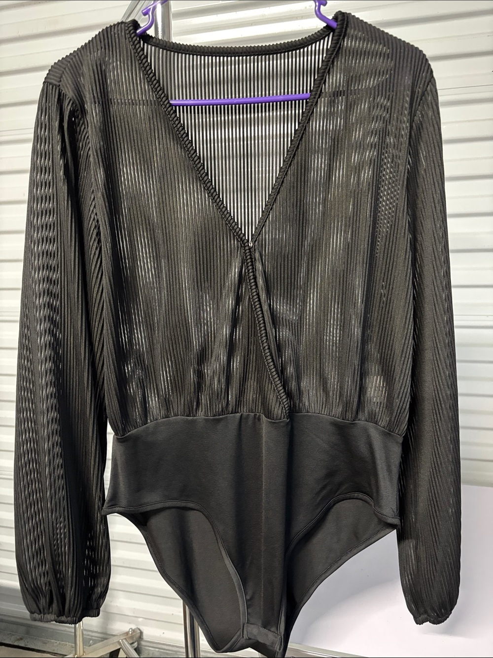 Sheer Black Long Sleeve Wrap Bodysuit